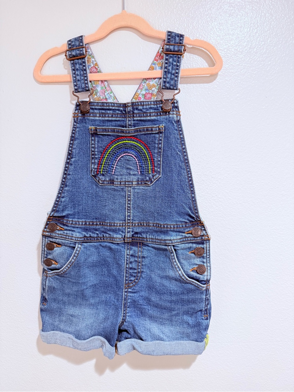 Boden Denim Short Overalls with Rainbow Pocket